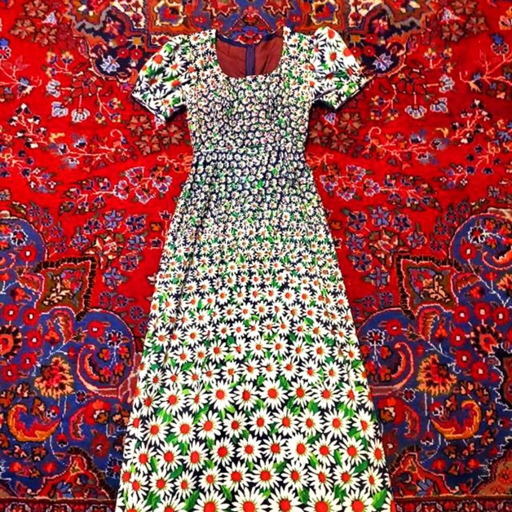 Vintage 70s Daisy Maxi Prairie Peasant Dress - Picture 3 of 6